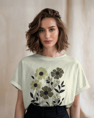 Botanic Shadow – Olive Bloom Graphic T-Shirt