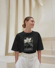 "Inspire Bloom – Motivational Floral Typography Tee"