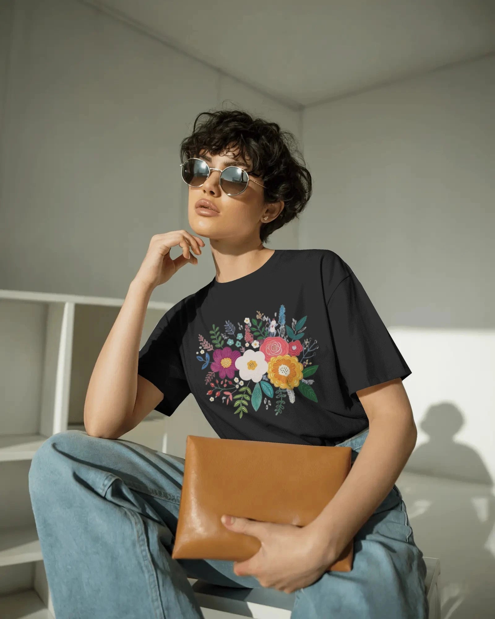 Bloom Riot – Botanical Burst Oversize Tee by Cavantee