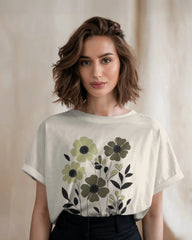Botanic Shadow – Olive Bloom Graphic T-Shirt