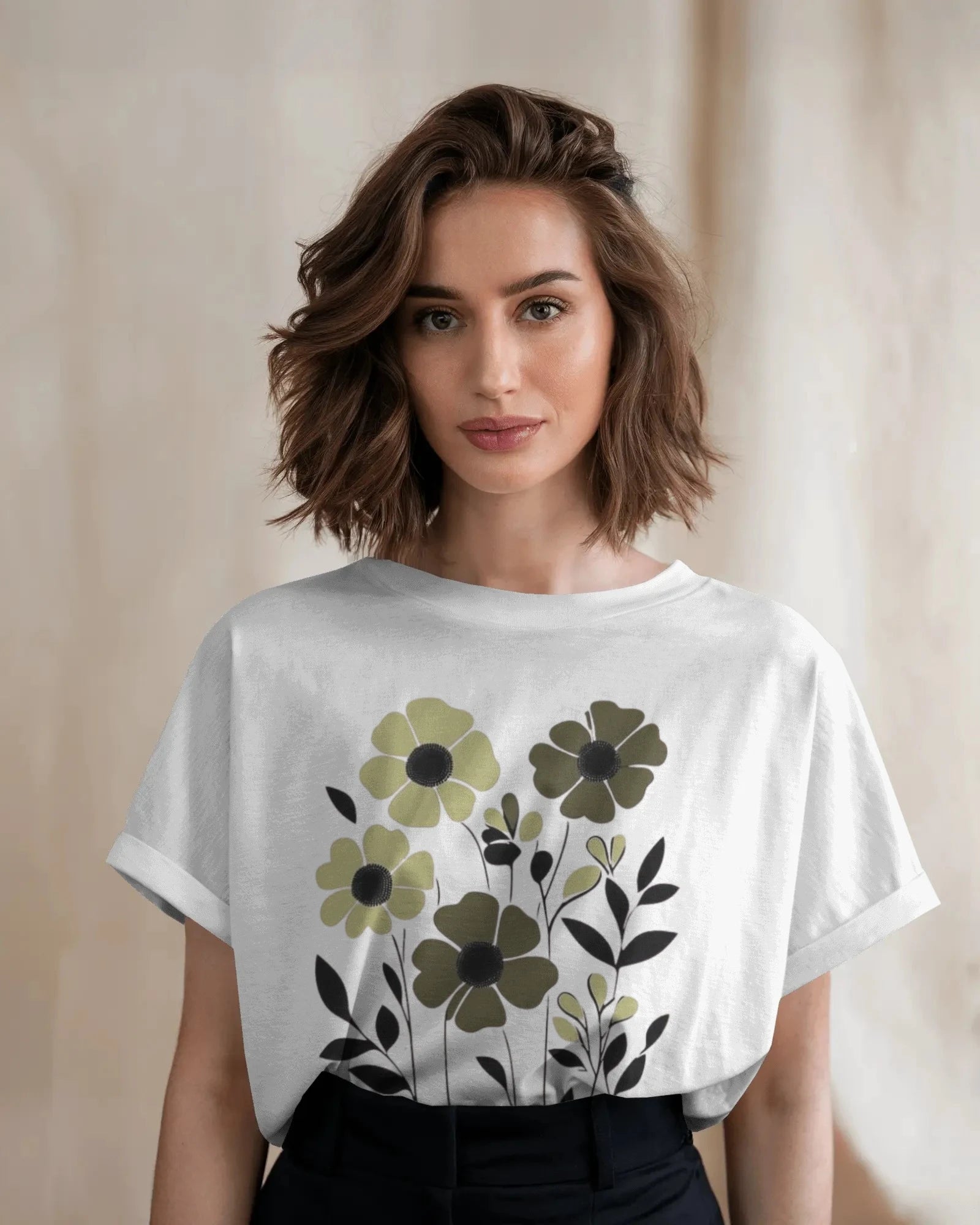 Botanic Shadow – Olive Bloom Graphic T-Shirt