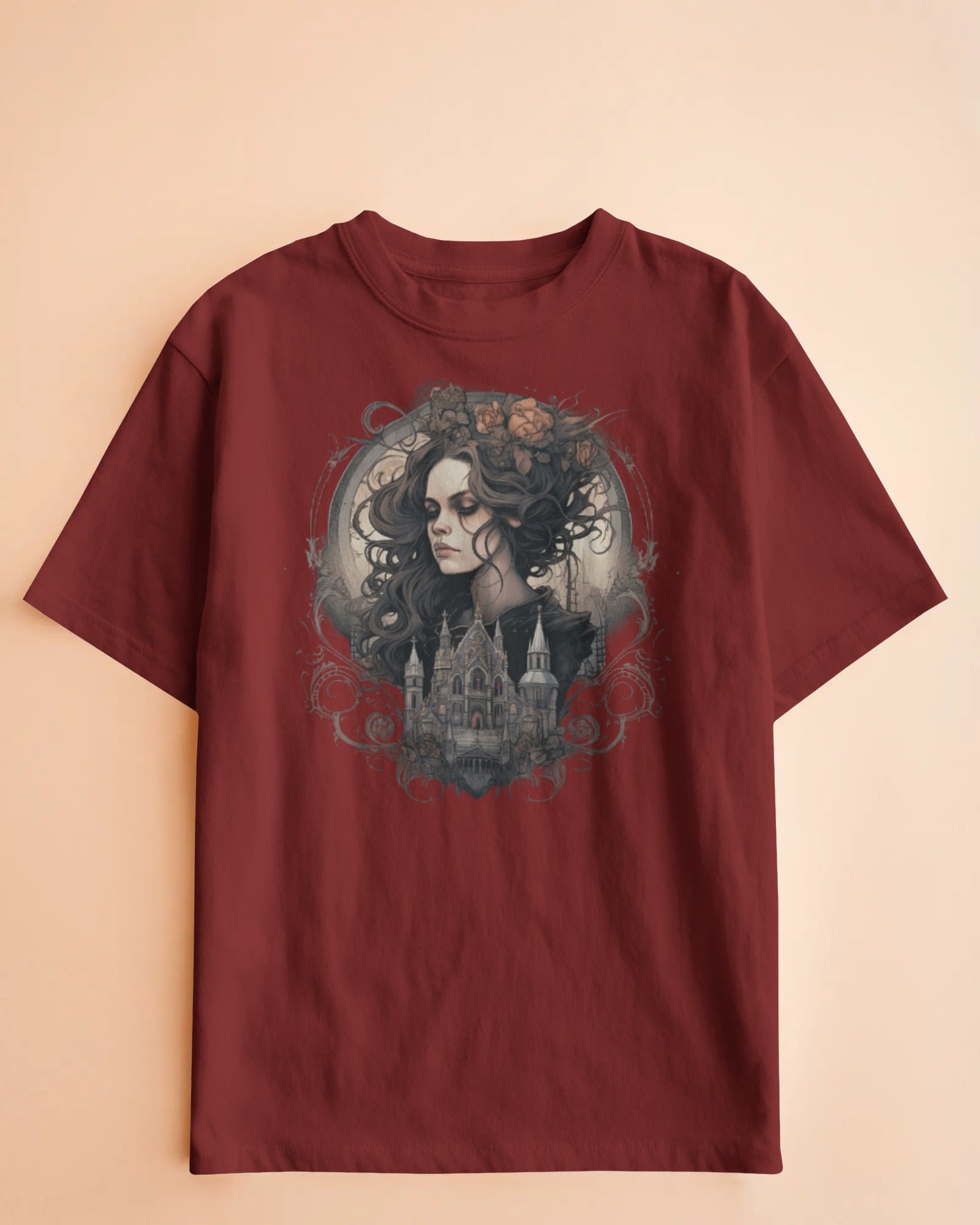 Dark Rose Cathedral Oversize Tee – Gothic Grace Edition