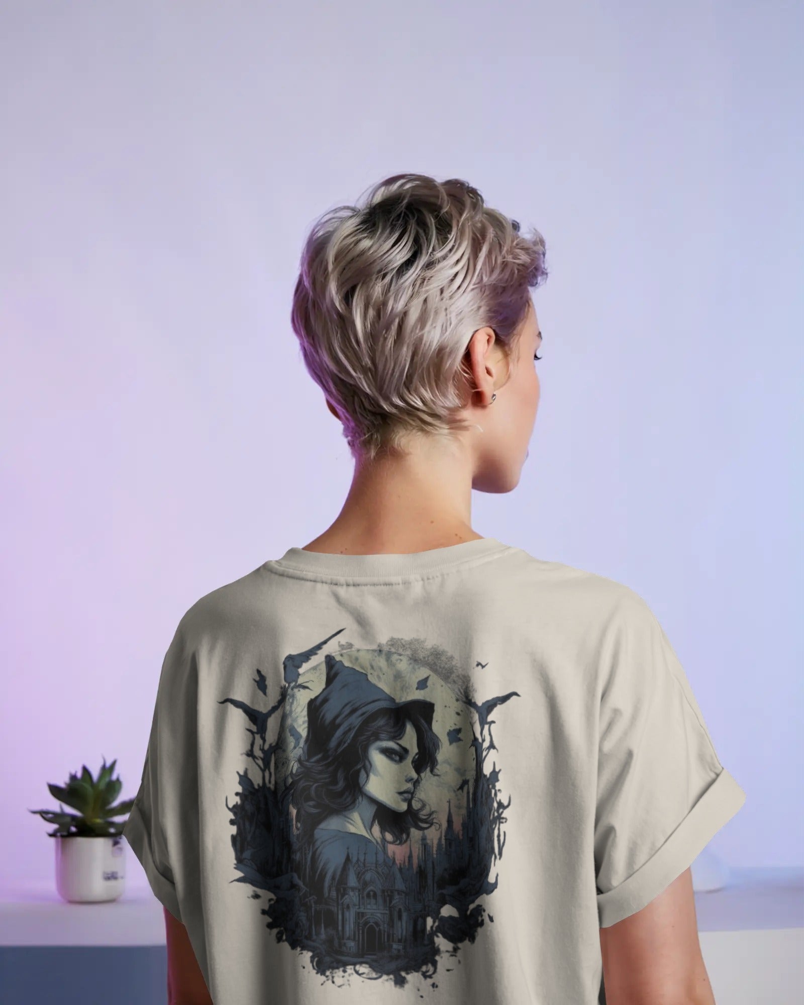 Moonlit Witch Oversize Tee – Nocturnal Gothic Drop